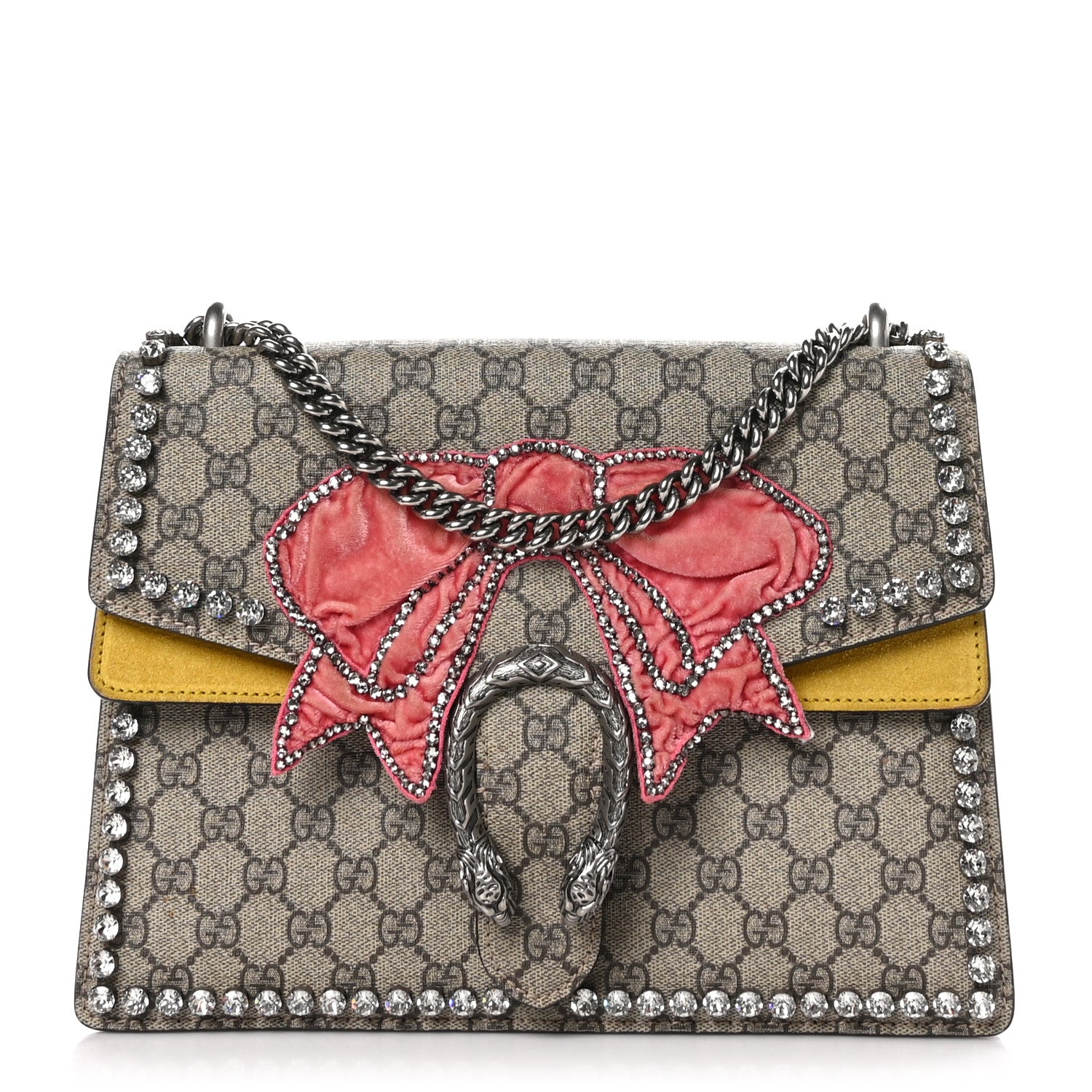 Gucci GG Supreme Monogram Crystal Bow Embroidered Medium Dionysus Shoulder Bag Yellow 1 of 12