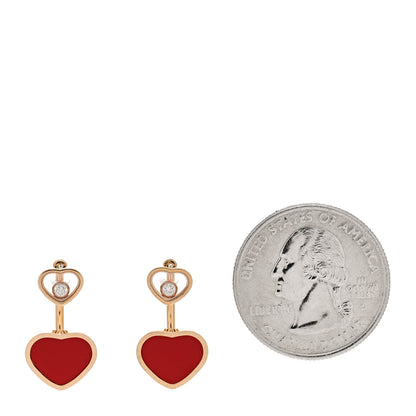 Chopard 18K Rose Gold Diamond Happy Hearts Earrings Red 2 of 6
