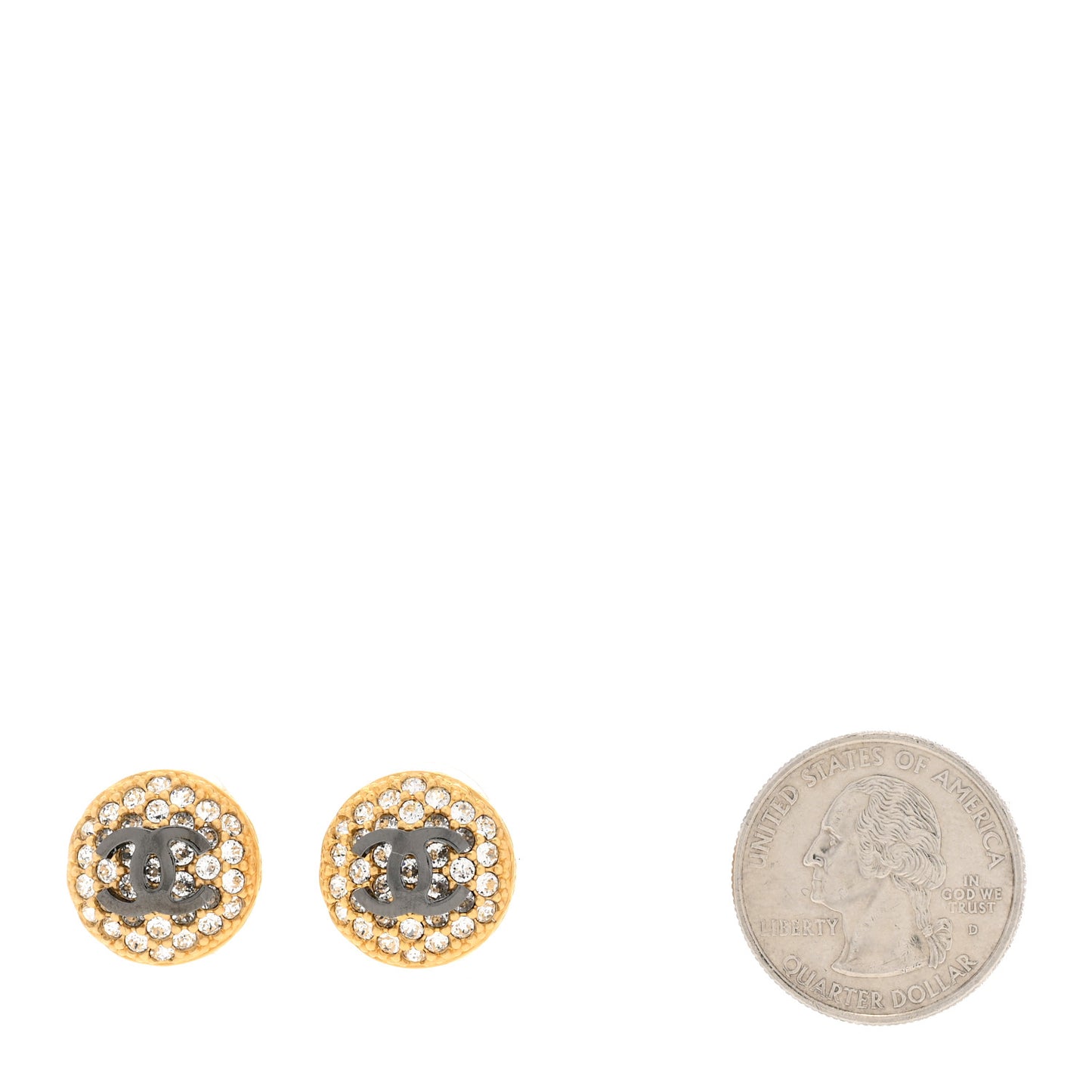 Metal Crystal CC Round Earrings Gold Ruthenium