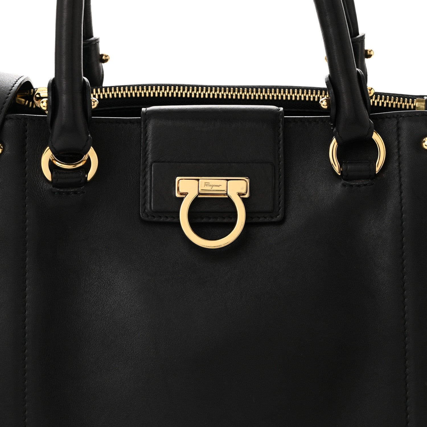 Salvatore Ferragamo Calfskin Trifolio Shopping Tote Black 8 of 10