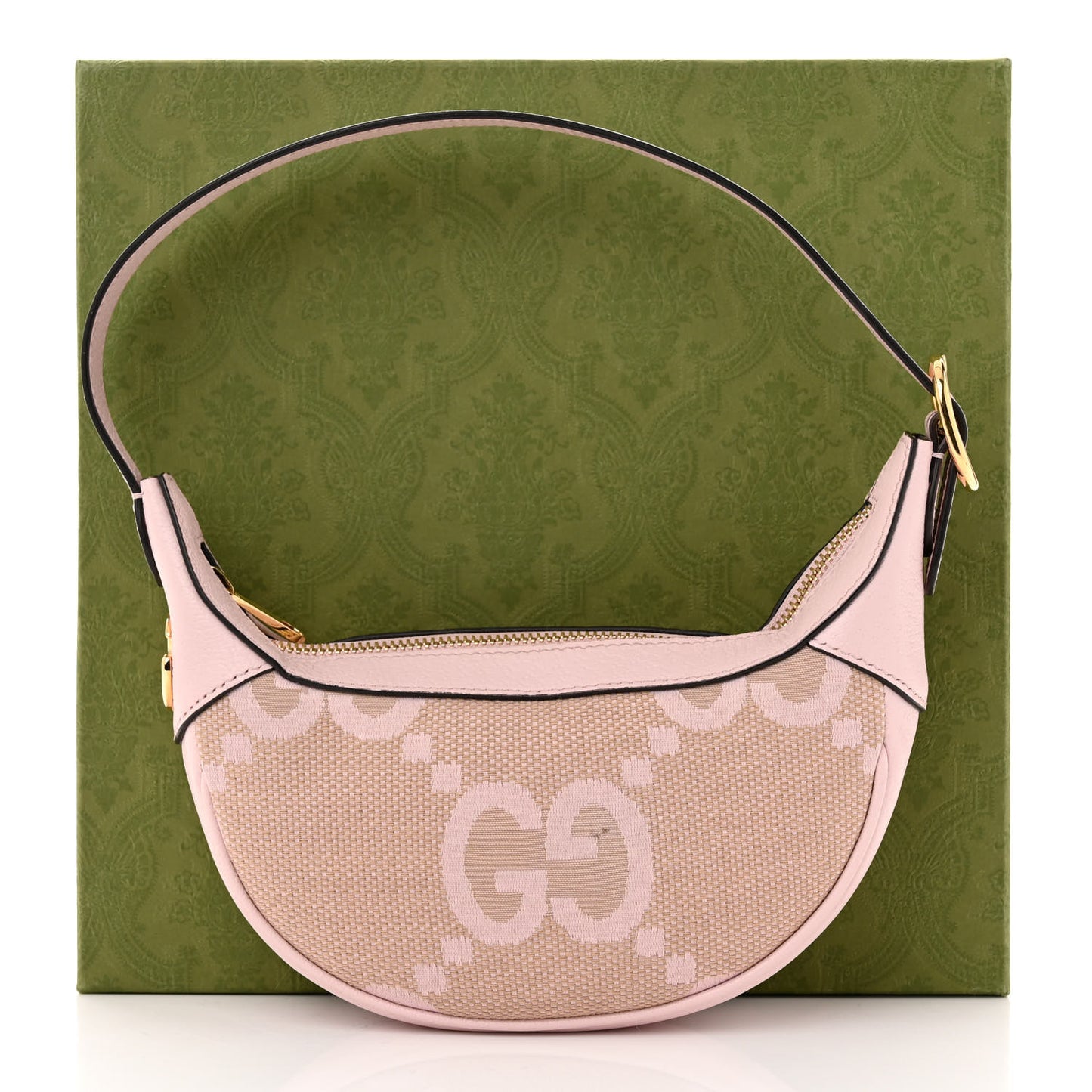 Monogram Jumbo GG Textured Dollar Calfskin Mini Ophidia Half Moon Hobo Beige Perfect Pink