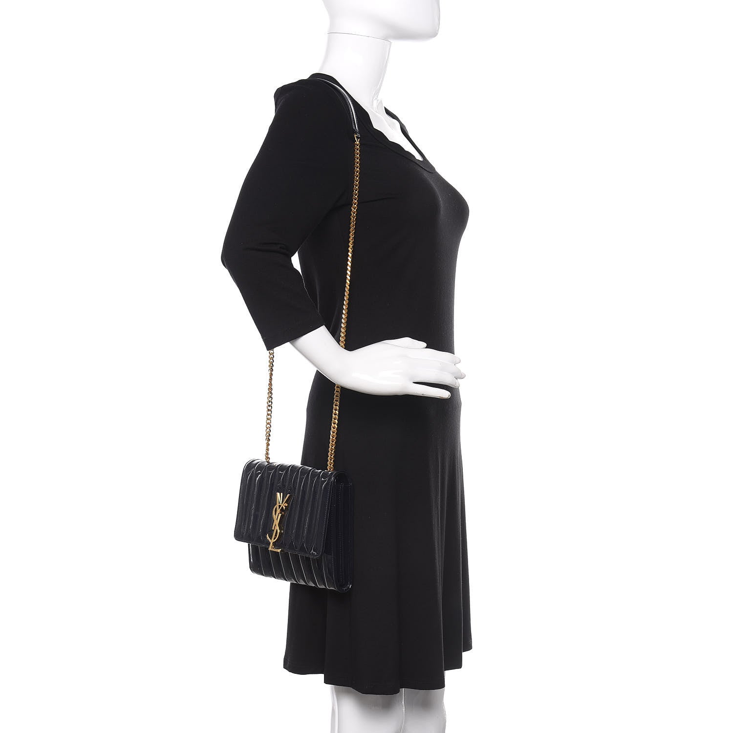 Saint Laurent Patent Matelasse Monogram Vicky Chain Bag Black 2 of 10