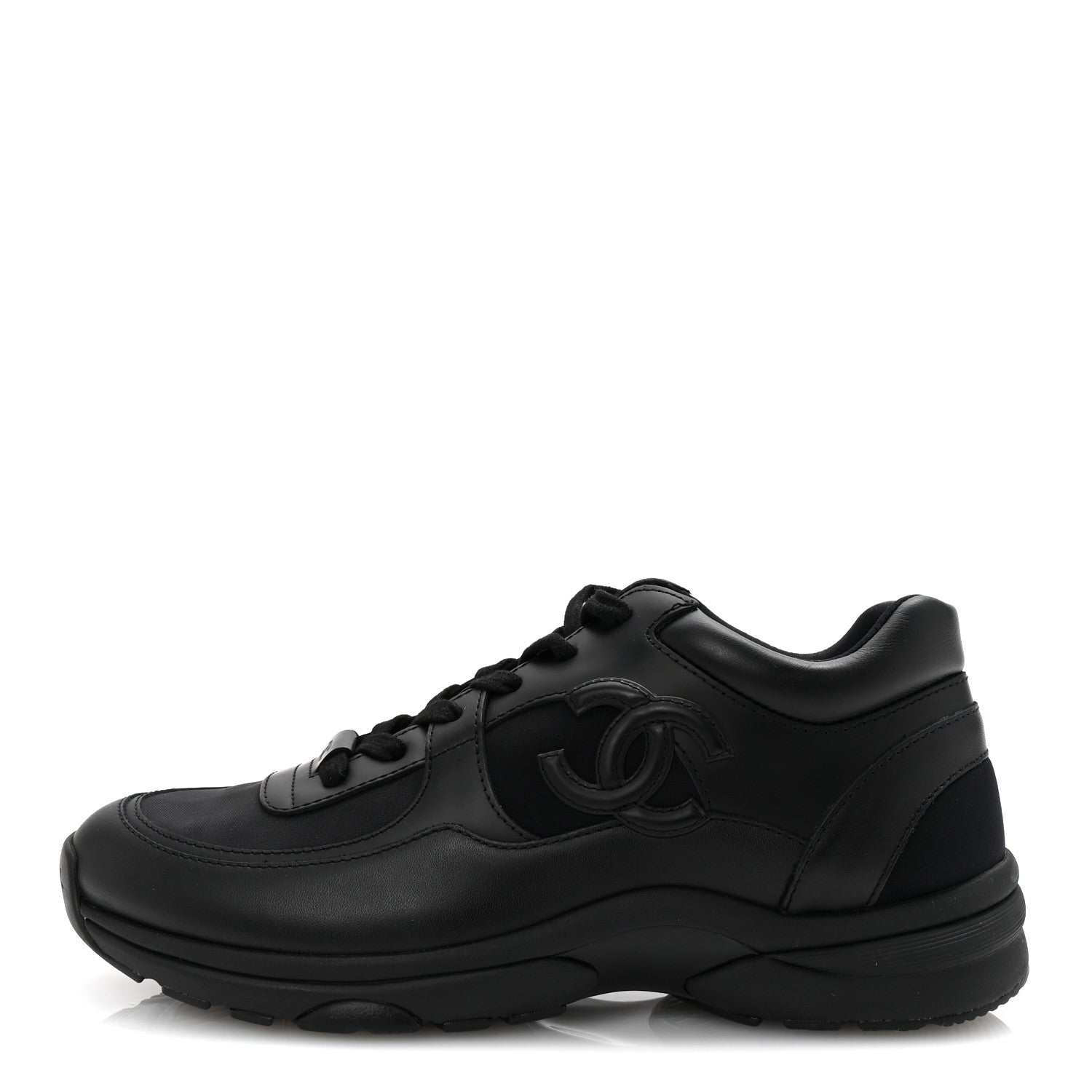 Chanel Lambskin Fabric CC Sneakers 39 Black 1 of 9