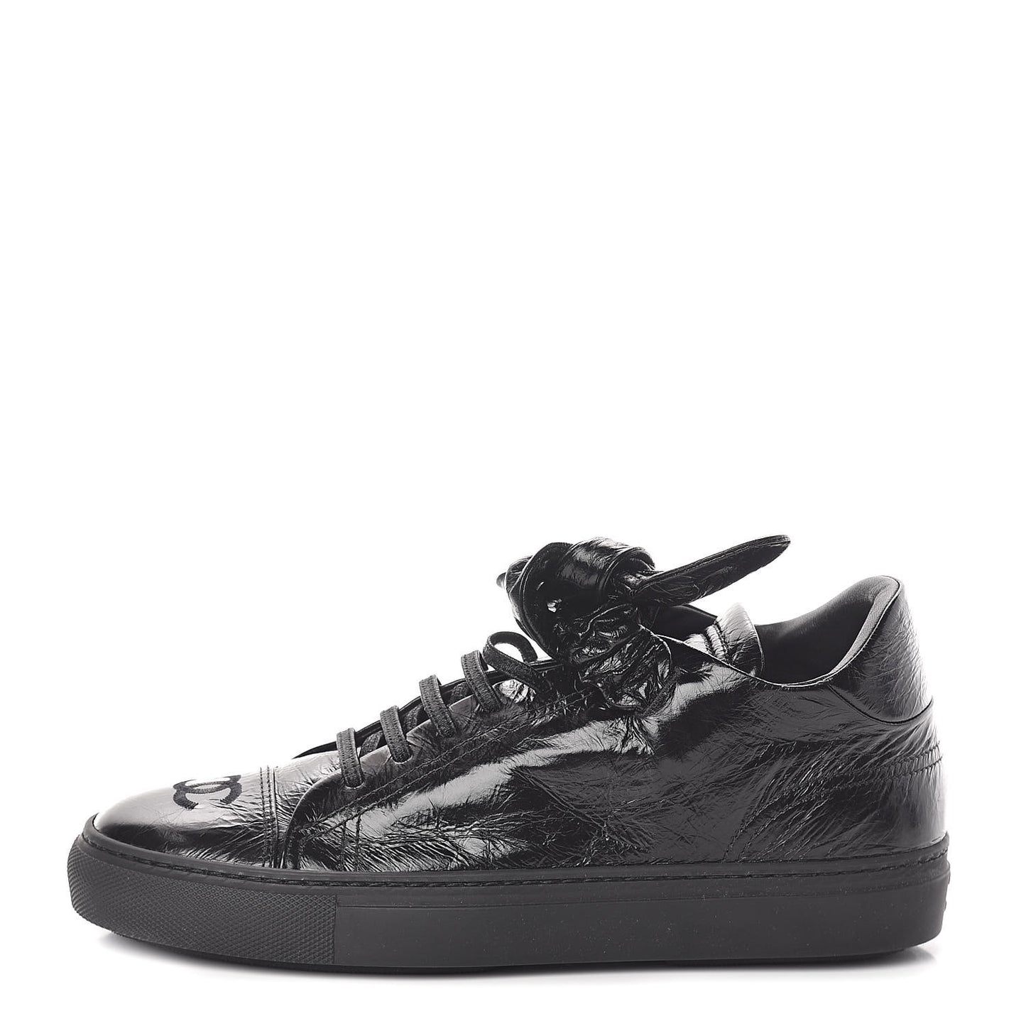 Crumpled Calfskin Womens CC Bow Sneakers 38.5 Black