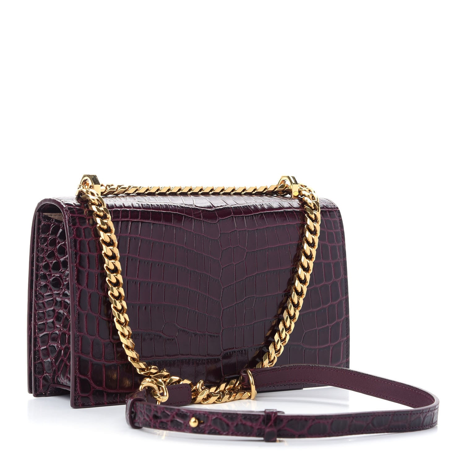 Alexander McQueen Shiny Crocodile Embossed Jeweled Satchel Burgundy 3 of 8