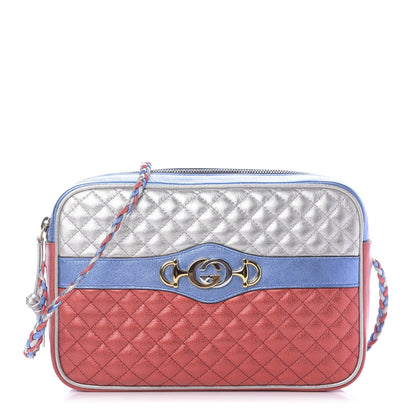 Gucci Laminated Nappa Trapuntata Small Zumi Shoulder Bag Rosso Marine Argento 1 of 10