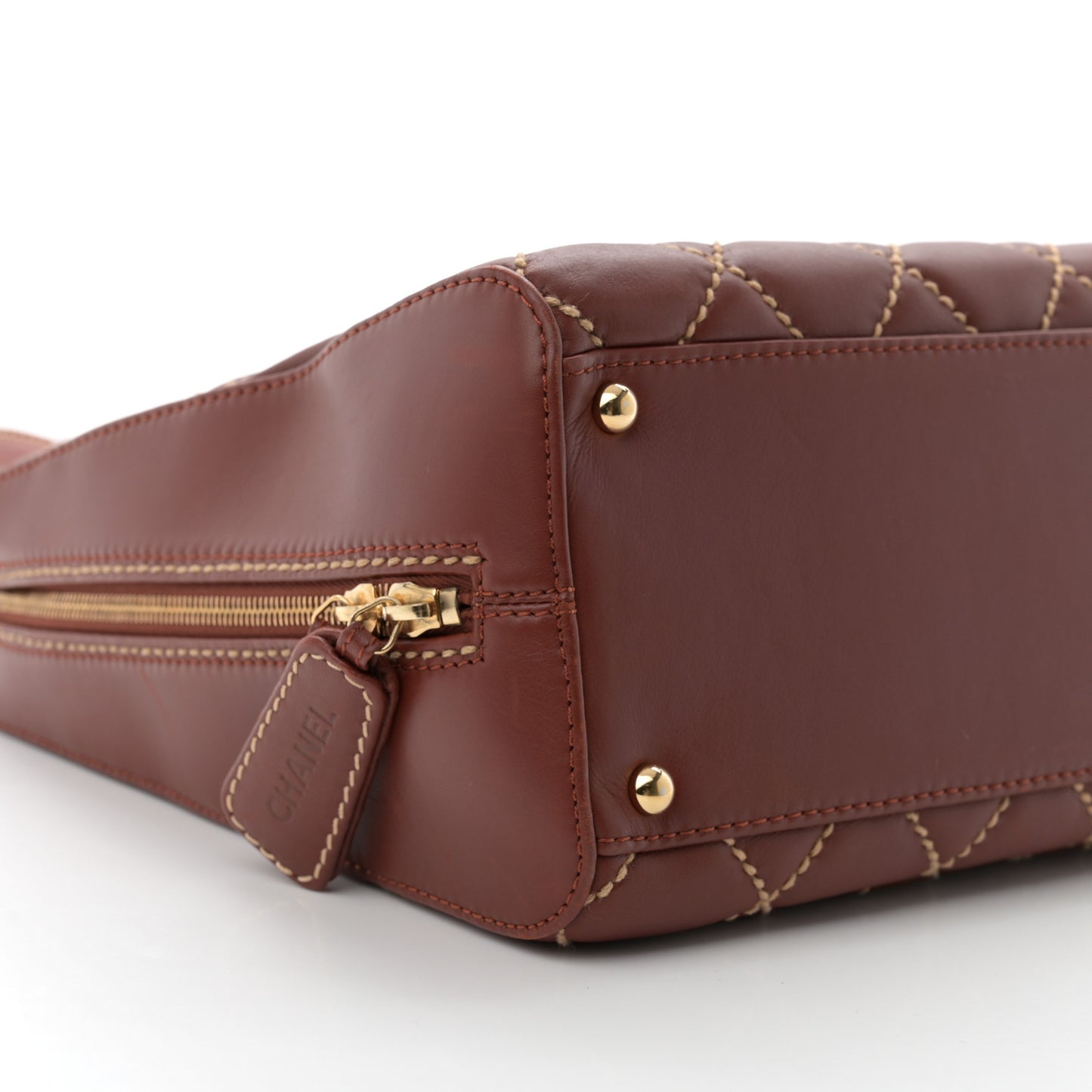 Calfskin Wild Stitch Vertical Top Handle Bag Brown
