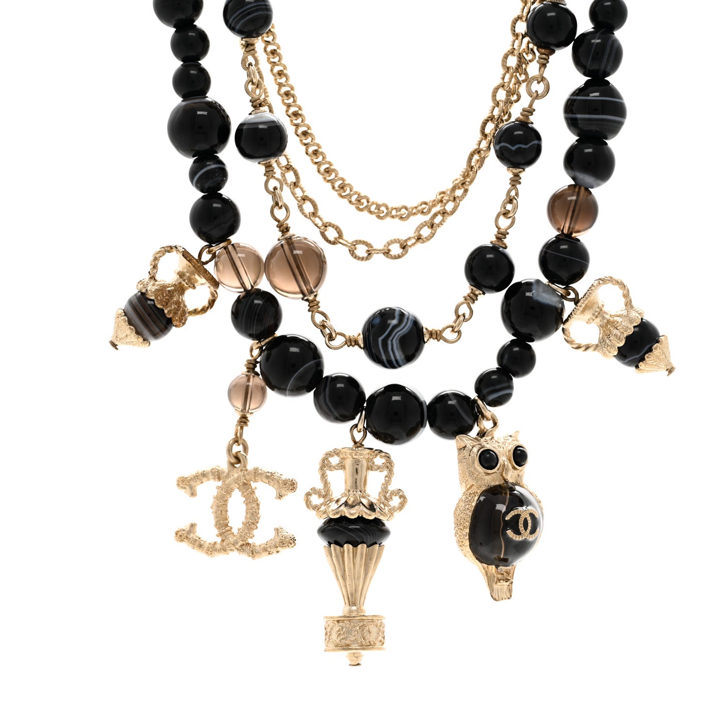 Resin Glass CC Beaded Charms Multi Strand Short Necklace Gold Black