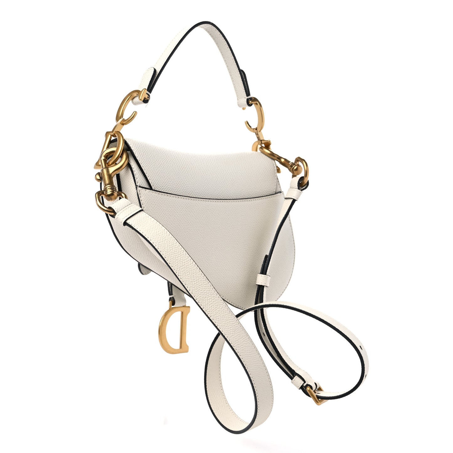 Grained Calfskin Mini Saddle Bag With Strap White