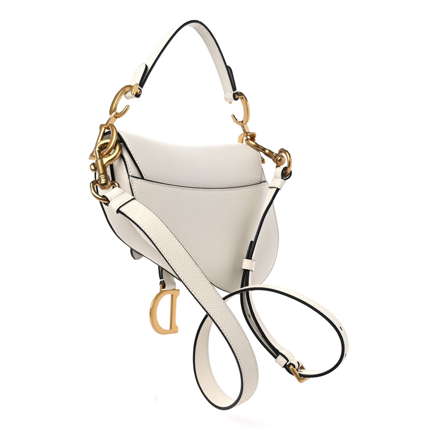 Christian Dior Grained Calfskin Mini Saddle Bag With Strap White 3 of 11