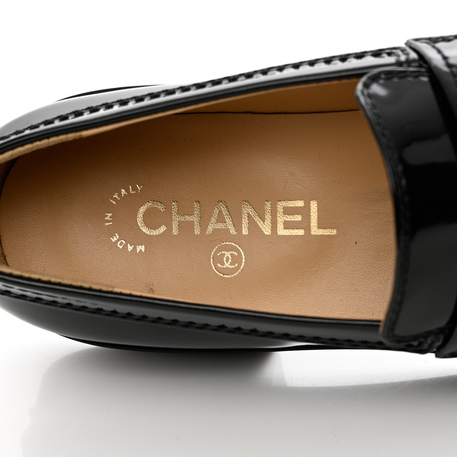 Chanel Shiny Calfskin Logo Loafers 39.5 Black 7 of 12