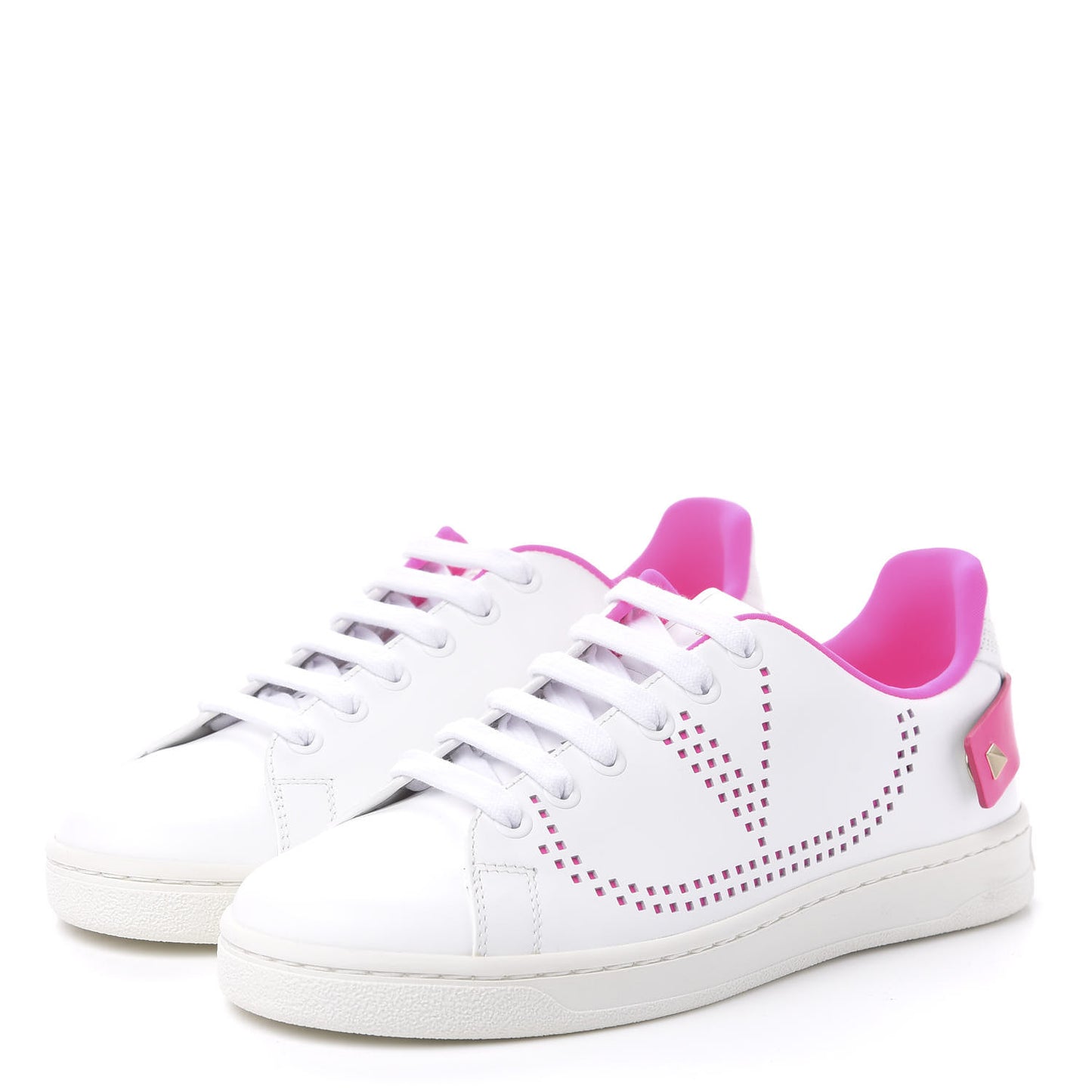 Calfskin Womens Backnet Sneakers 35.5 White Fuchsia
