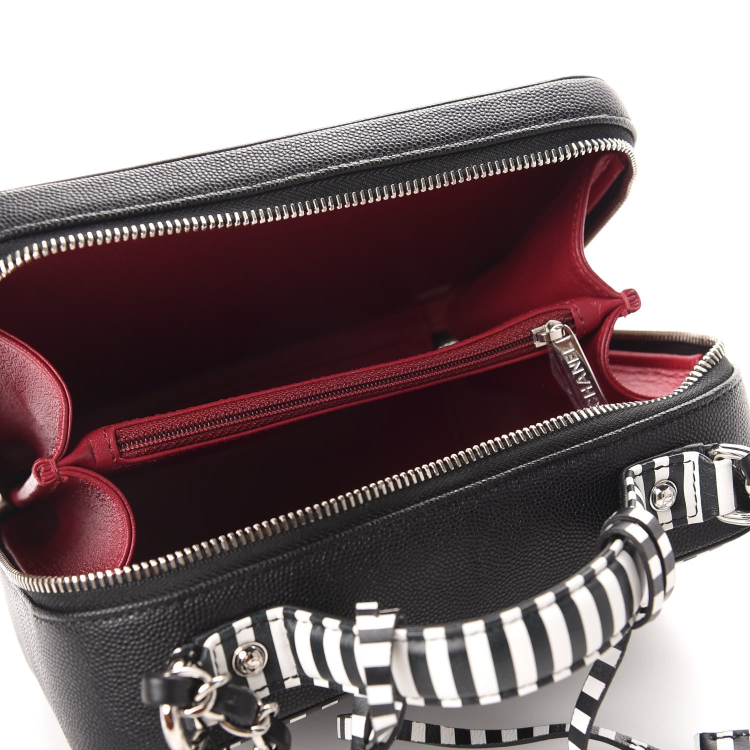 Chanel Caviar Quilted Striped Medium CC Filigree Vanity Case Black White 5 of 10