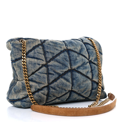 Saint Laurent Denim Quilted Toy Loulou Puffer Monogram Chain Satchel Blue Cinnamon 2 of 13