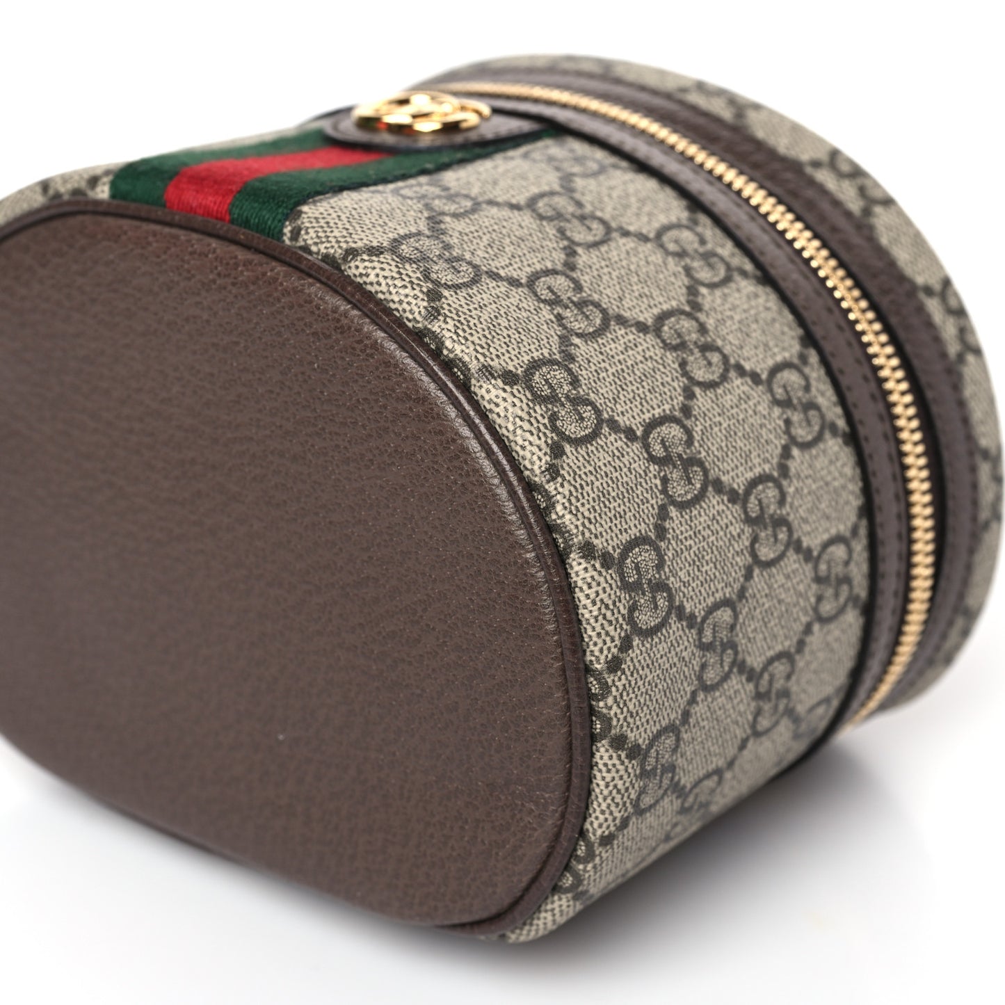 GG Supreme Monogram Textured Calfskin Web Ophidia Vanity Cosmetic Case Beige Ebony New Acero