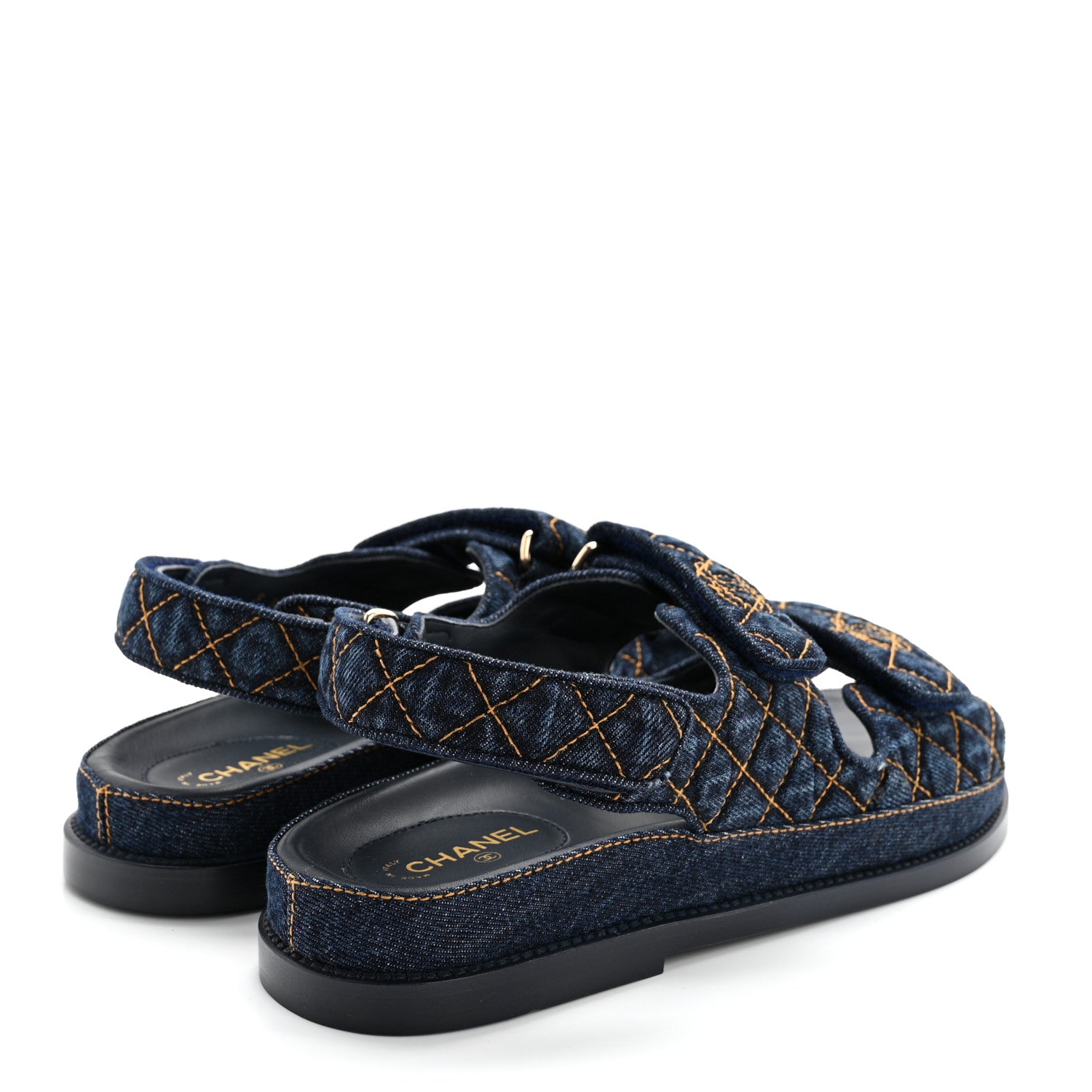 Chanel Denim Velcro Dad Sandals 38.5 Navy Blue 4 of 9
