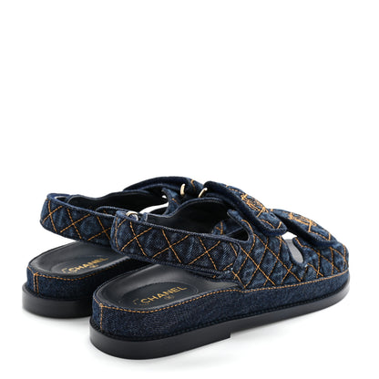 Chanel Denim Velcro Dad Sandals 38.5 Navy Blue 4 of 9