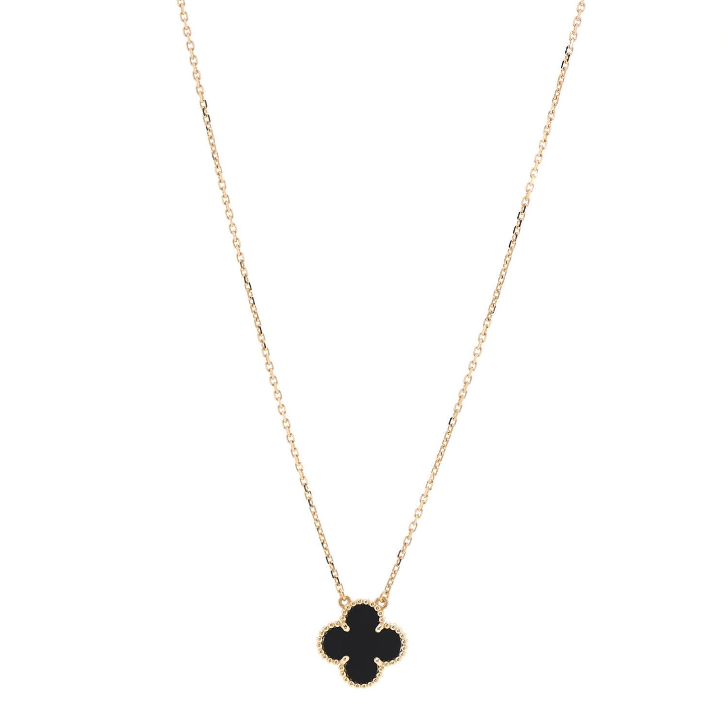 18K Yellow Gold Black Onyx Vintage Alhambra Pendant Necklace