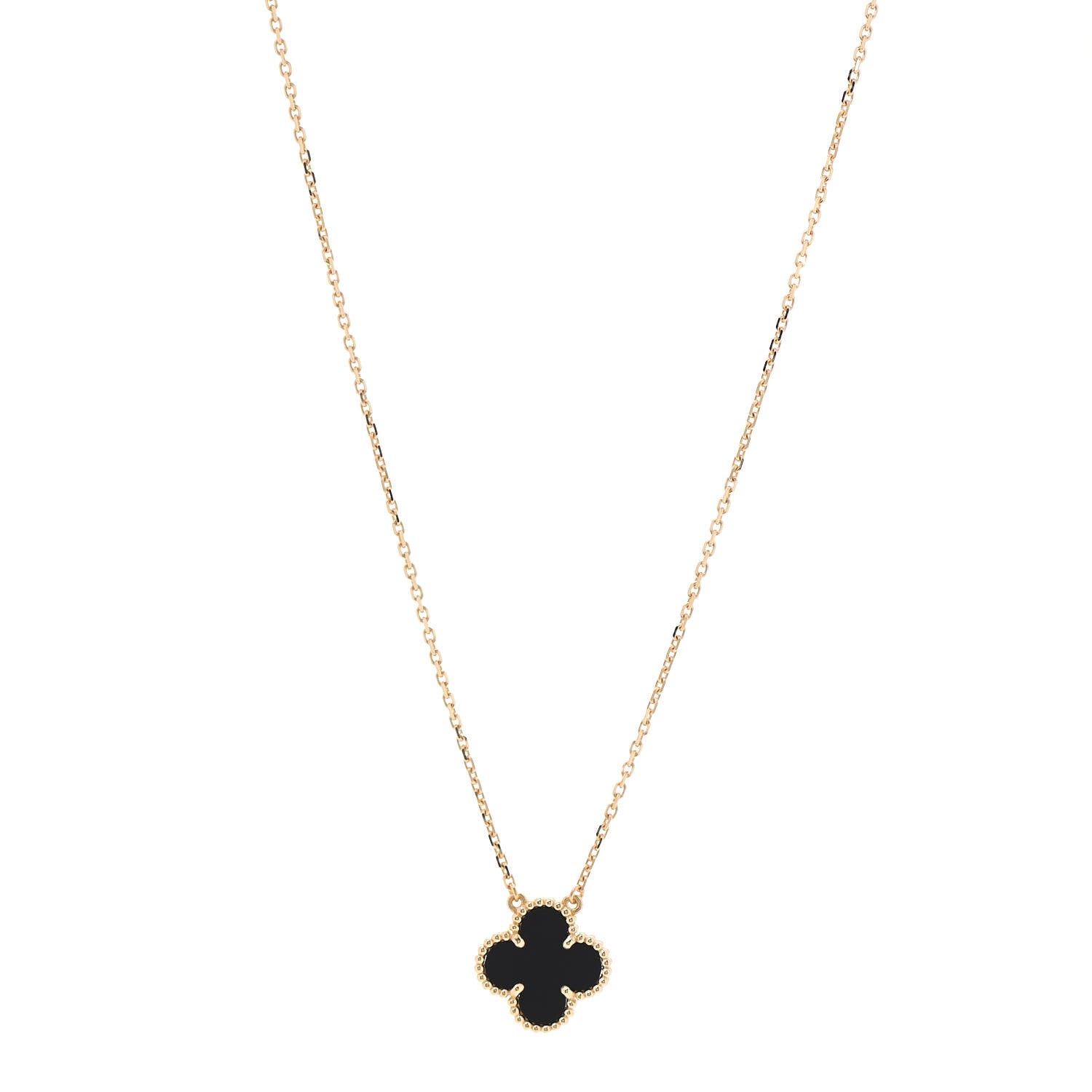 Van Cleef & Arpels 18K Yellow Gold Black Onyx Vintage Alhambra Pendant Necklace 1 of 7