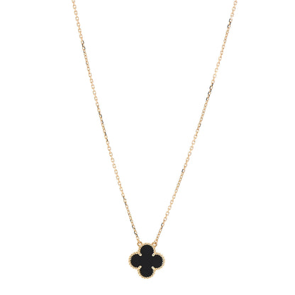 Van Cleef & Arpels 18K Yellow Gold Black Onyx Vintage Alhambra Pendant Necklace 1 of 7