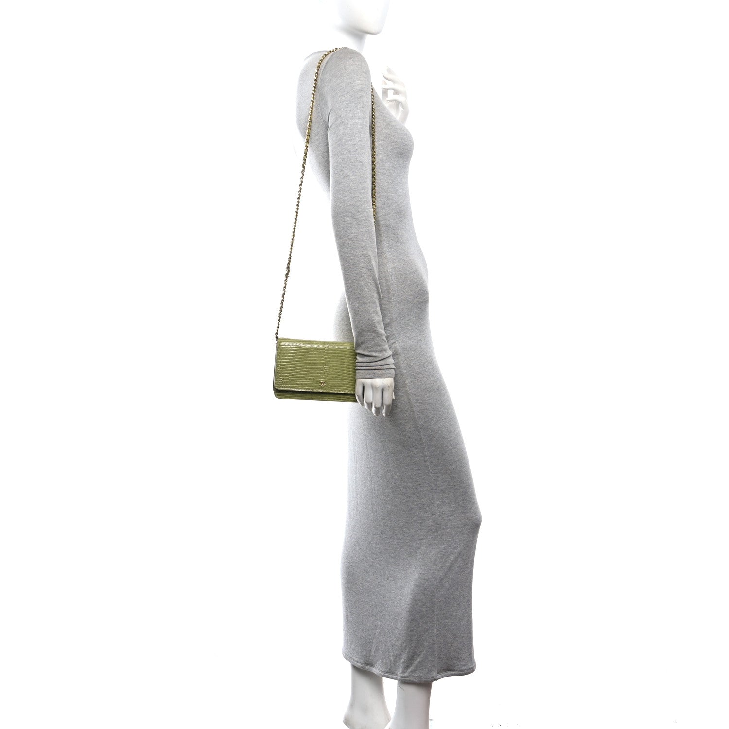 Chanel Calfskin Lizard Embossed Wallet On Chain WOC Green 2 of 11