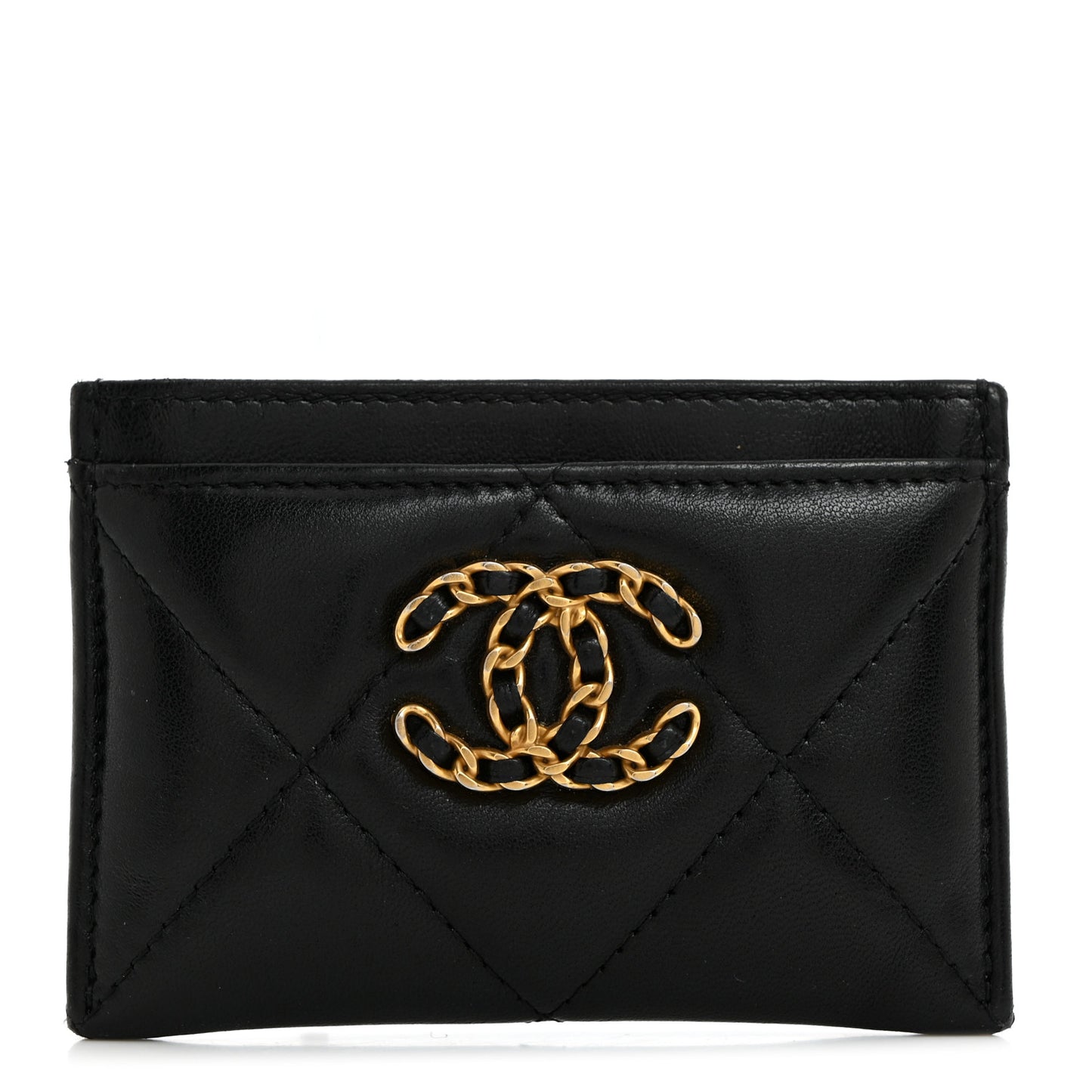 Lambskin Quilted Chanel 19 Card Holder Black
