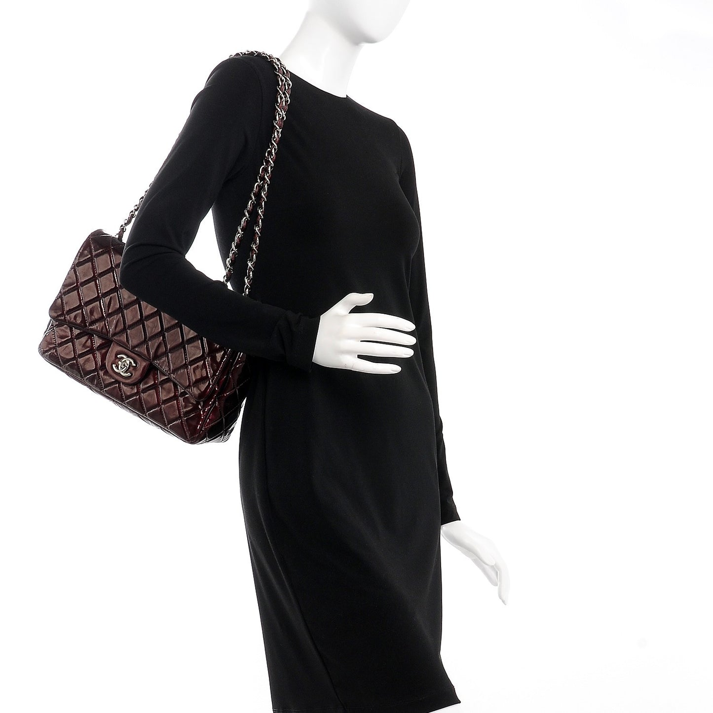 Patent Quilted Jumbo Single Flap Bordeaux