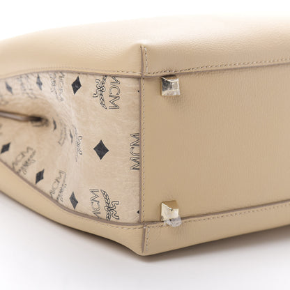 MCM Grained Calfskin Visetos Medium Sarah Hobo Latte Beige 9 of 10