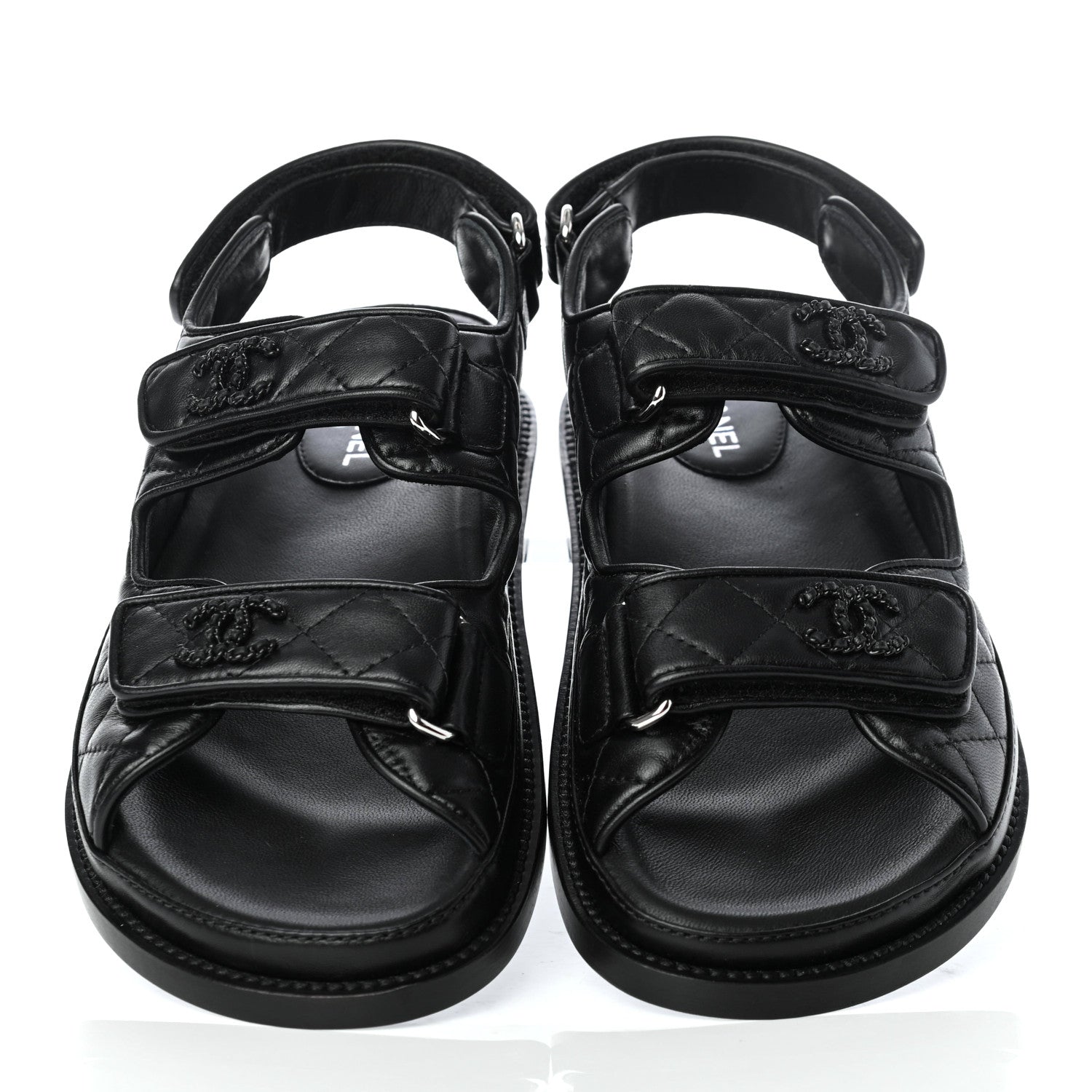 Chanel Lambskin Velcro Dad Sandals 36.5 Black 5 of 10