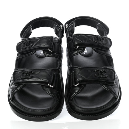 Chanel Lambskin Velcro Dad Sandals 36.5 Black 5 of 10