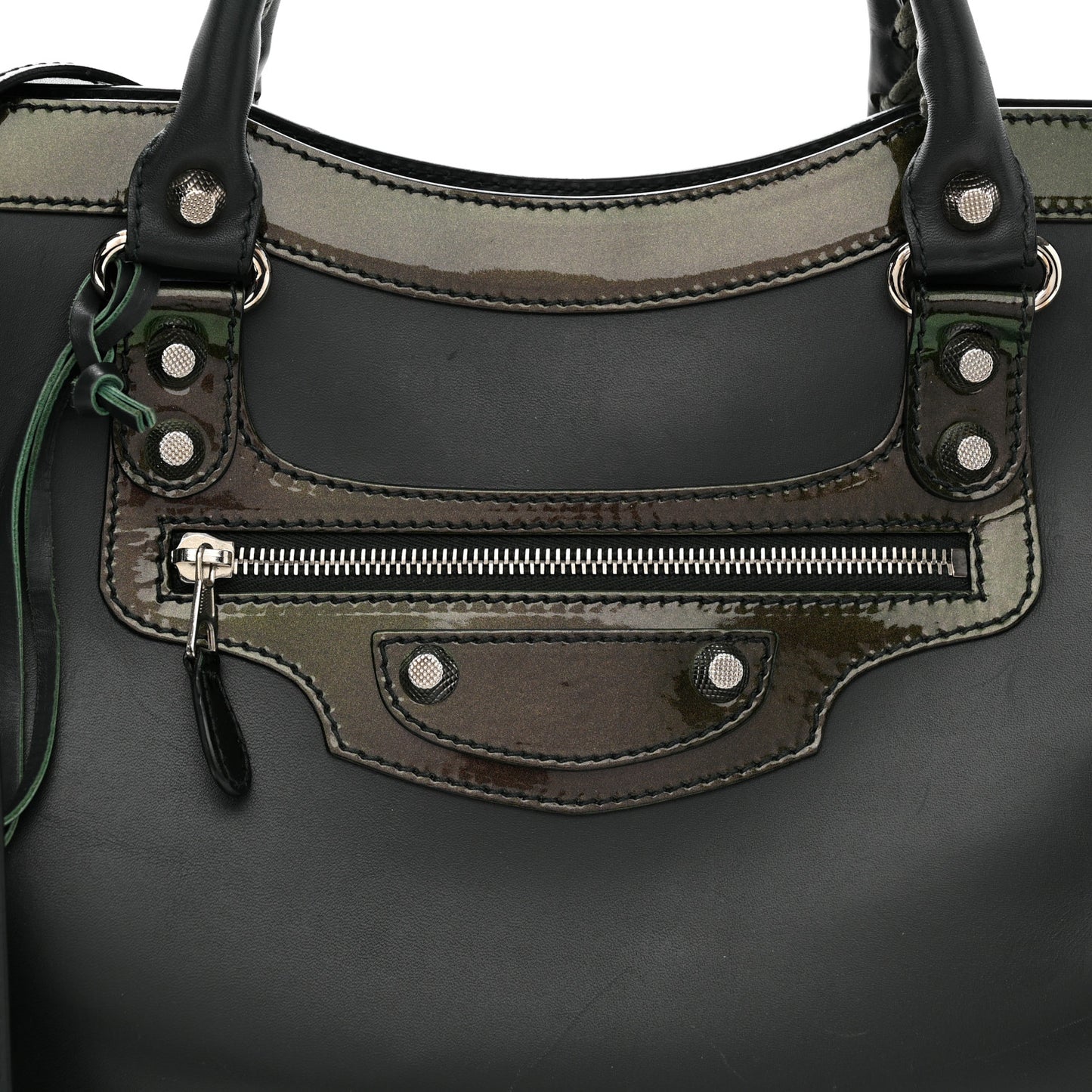 Smooth Calfskin Metallic Patent Giant 12 Silver Hardware City Vert Poker Fonce