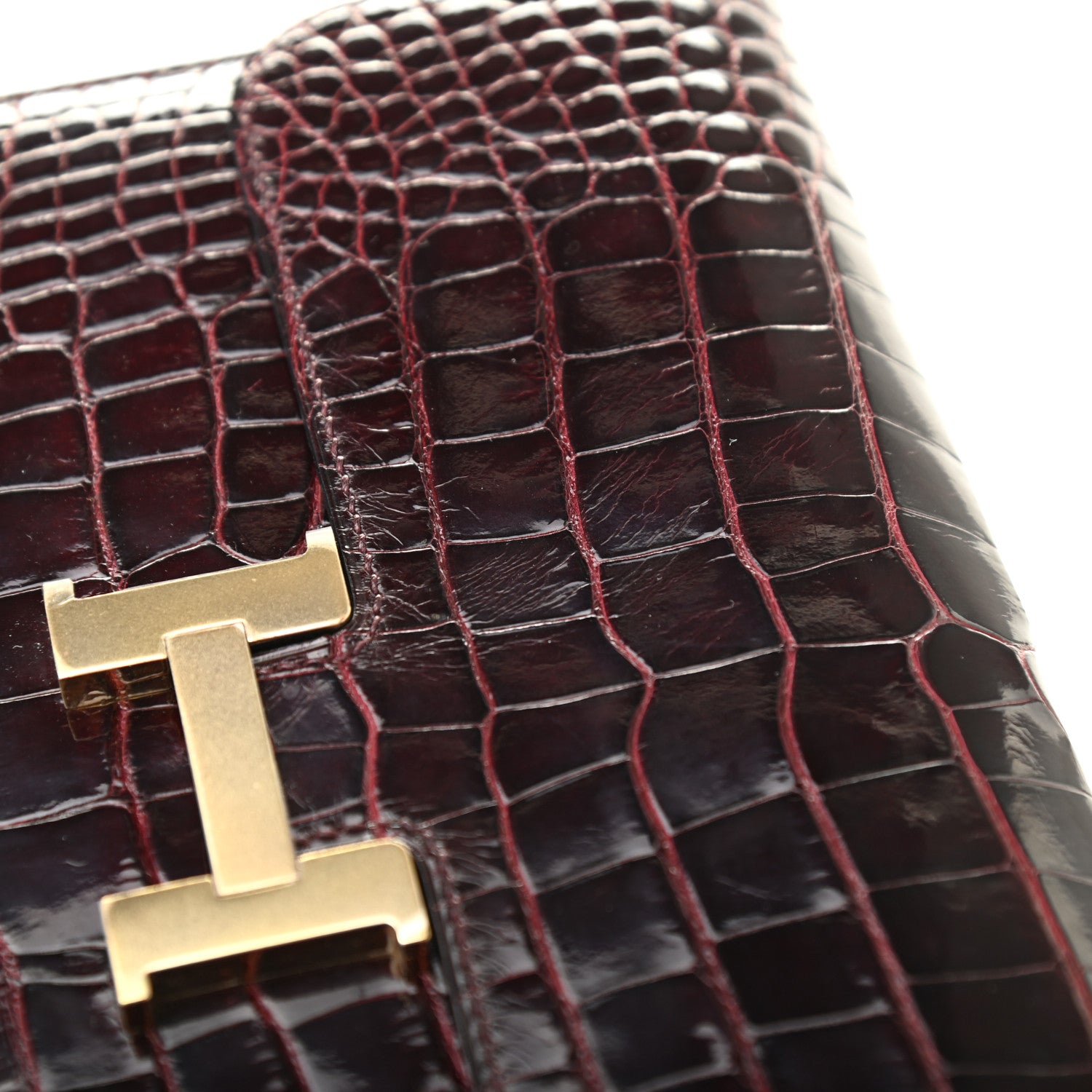 Hermes Shiny Alligator Constance Long Wallet Bordeaux 5 of 12