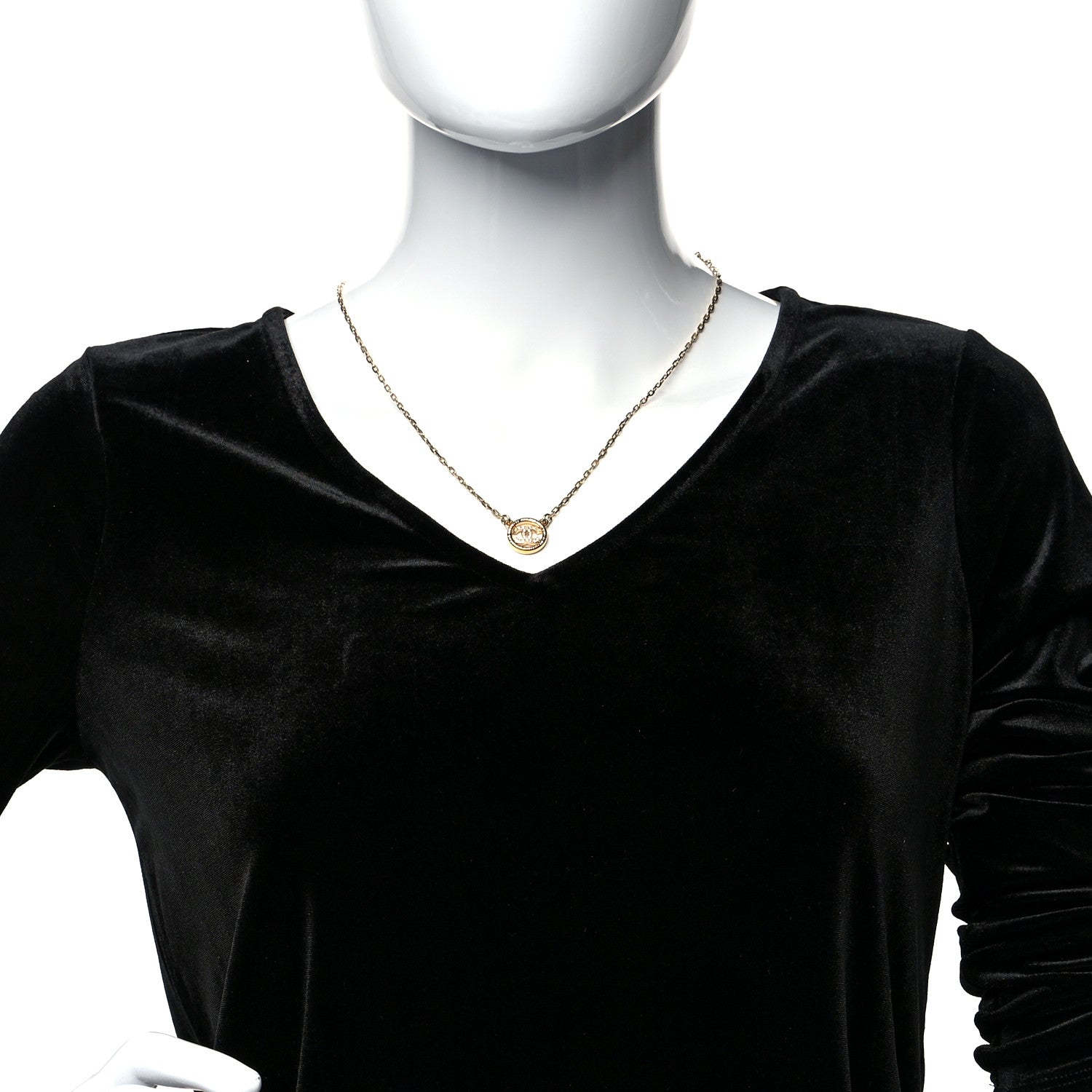 Chanel Crystal Metal CC Round Pendant Necklace Gold 2 of 5