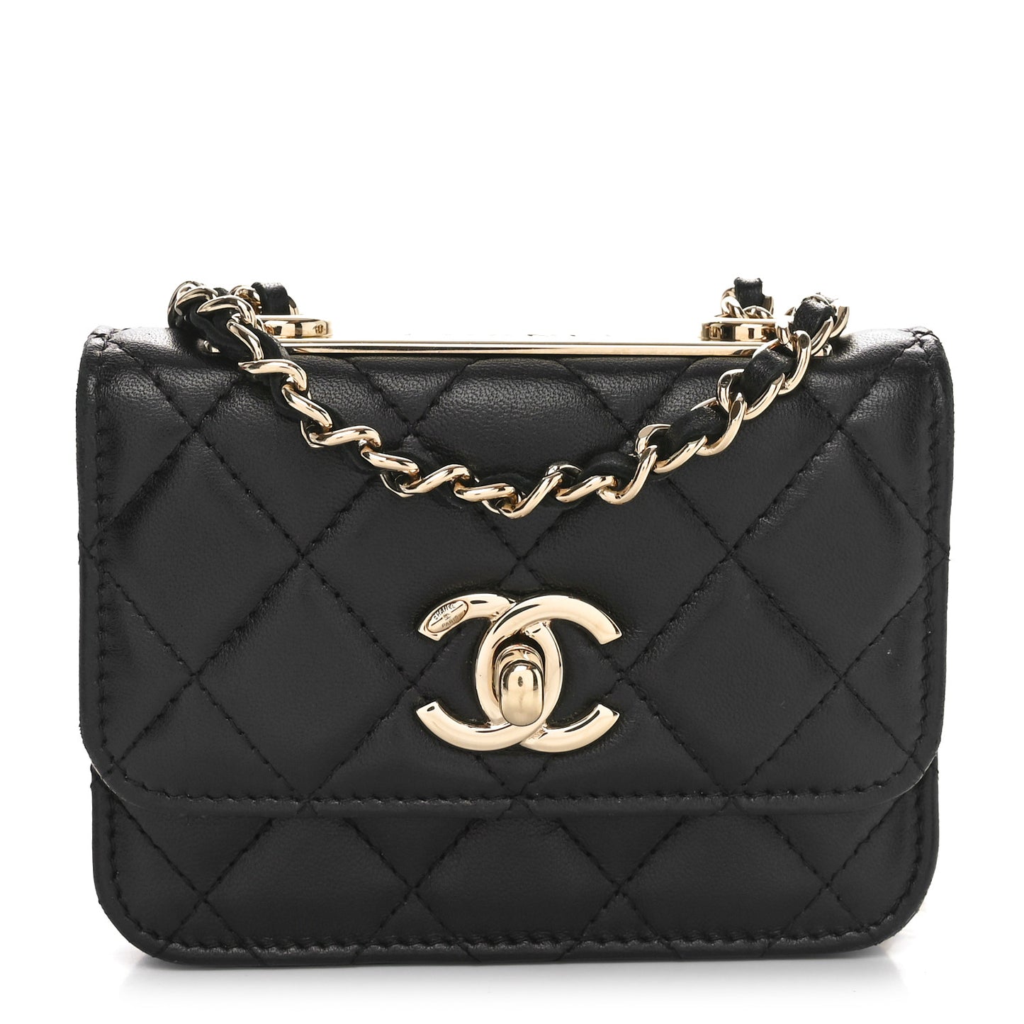 Lambskin Quilted Trendy CC Card Holder On Chain Black