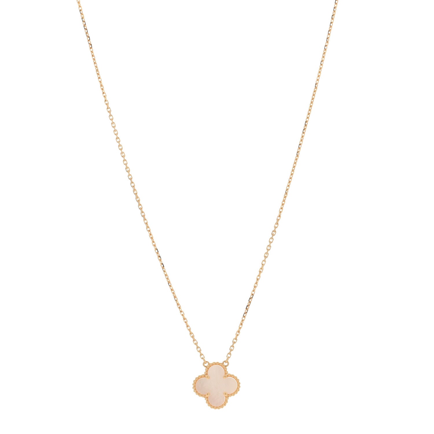 Van Cleef & Arpels 18K Yellow Gold Mother of Pearl Vintage Alhambra Pendant Necklace 1 of 3
