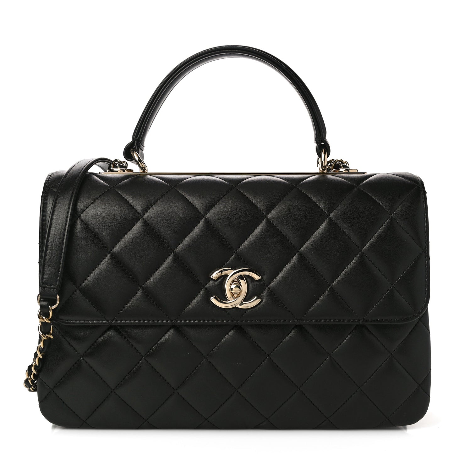 Lambskin Quilted Medium Trendy CC Flap Dual Handle Bag Black