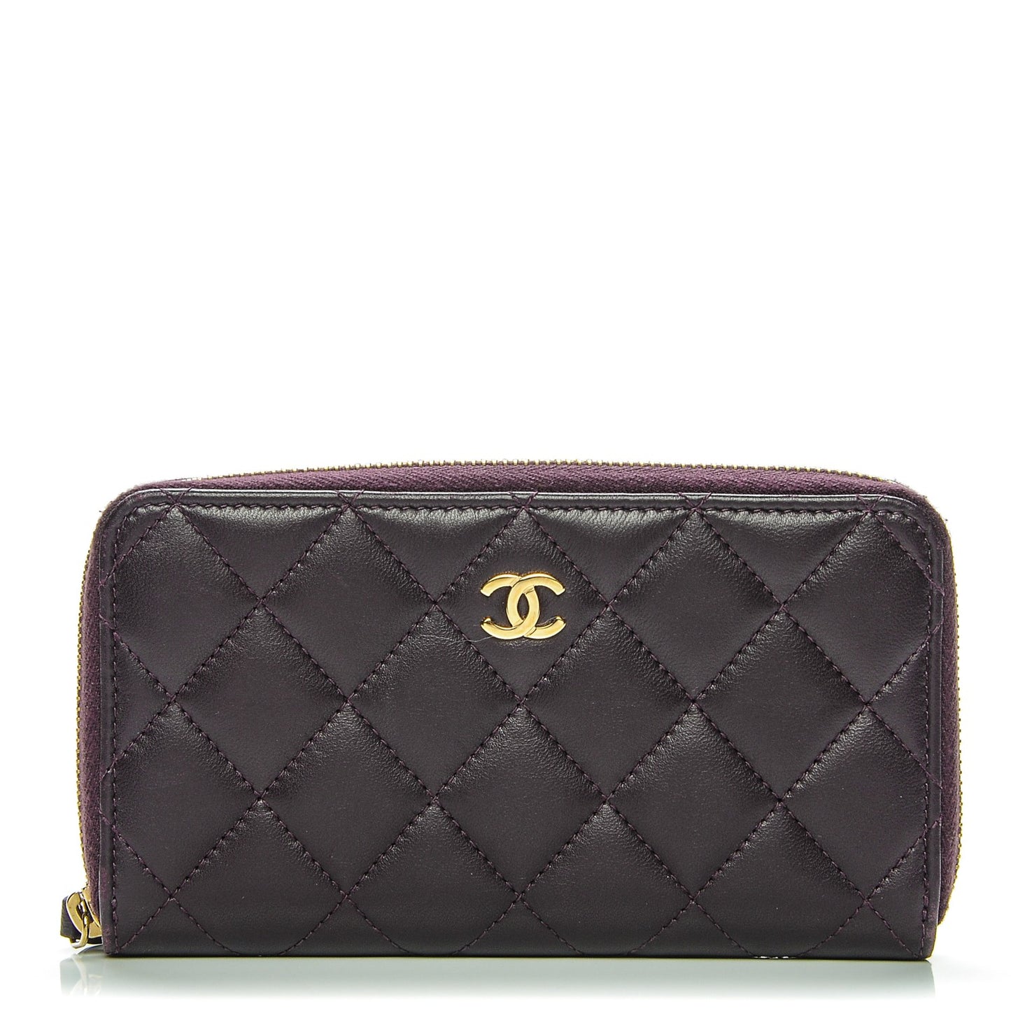 Lambskin Quilted Small Zip Around Wallet Purple