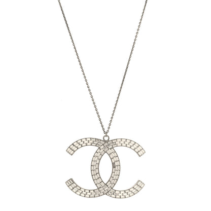 Chanel Baguette Crystal Large CC Pendant Necklace Silver 1 of 4