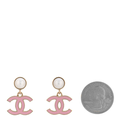 Chanel Pearl Enamel CC Drop Earrings Pink 2 of 5