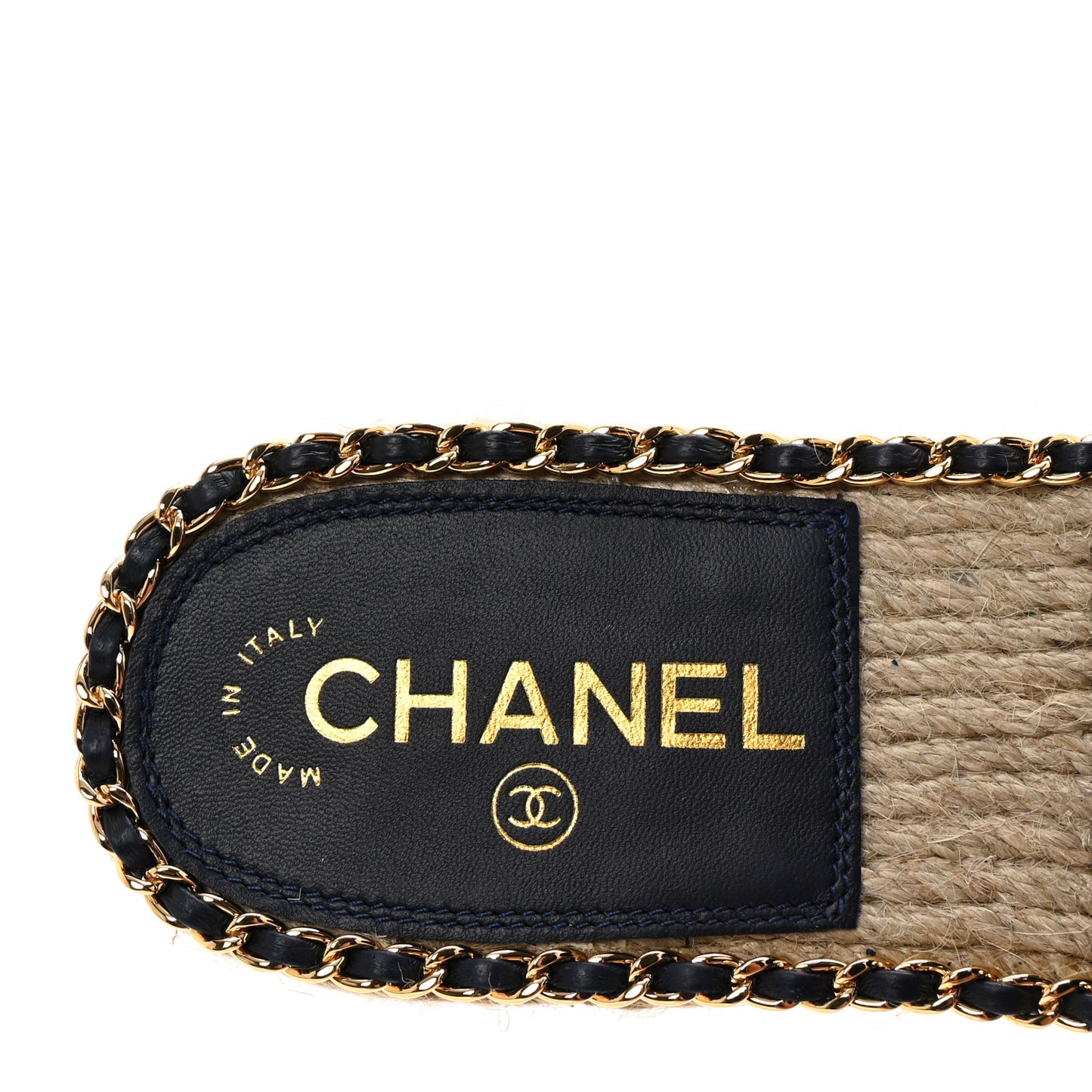 Lambskin Quilted CC Chain Espadrille Mules 38 Black Navy