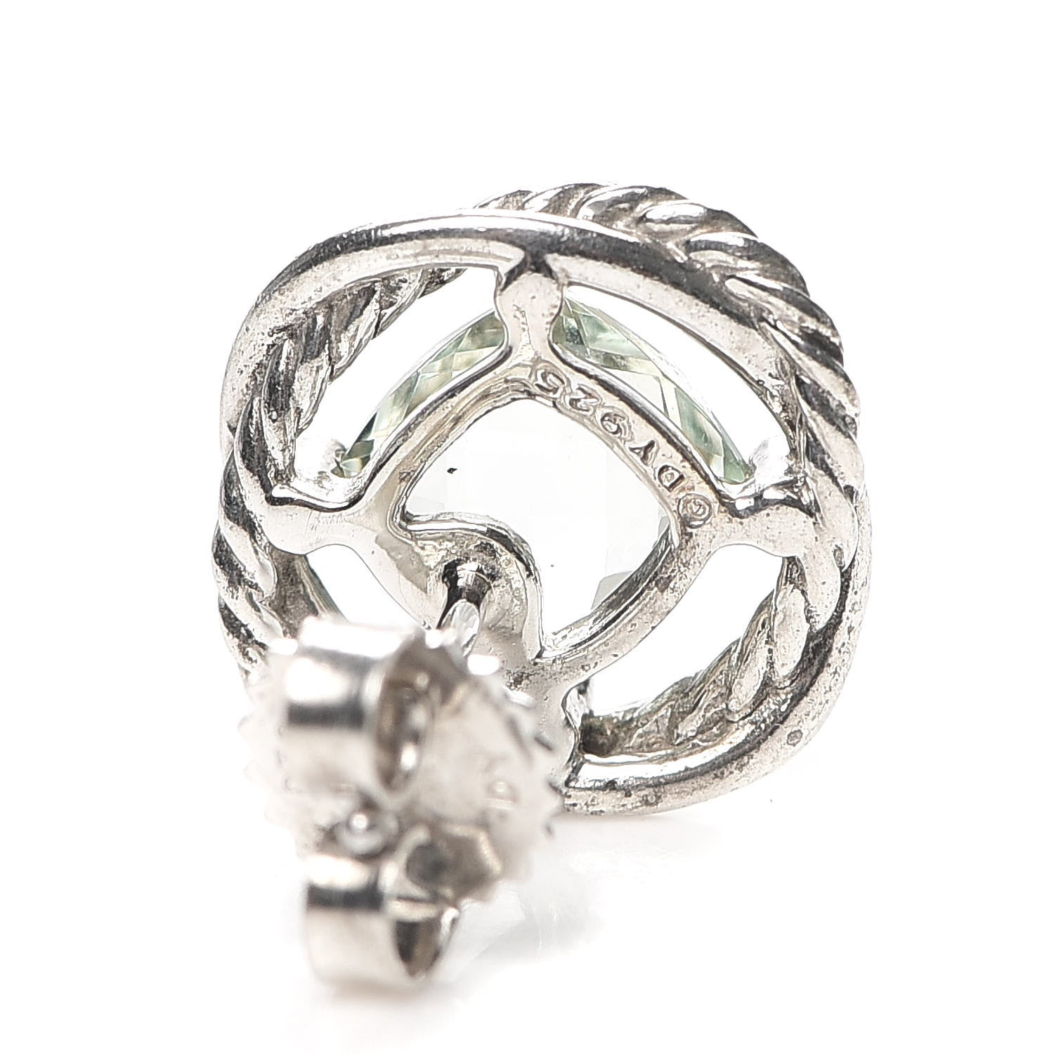 David Yurman Sterling Silver Prasiolite 7mm Infinity Earrings 3 of 4