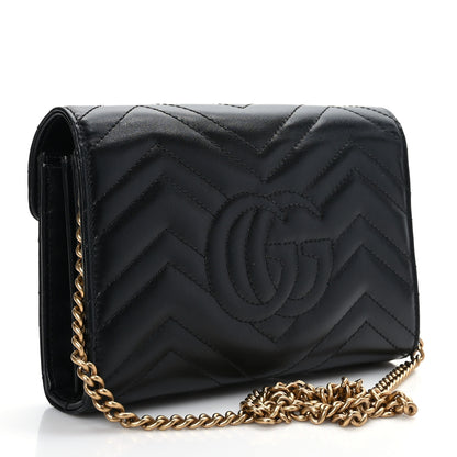 Gucci Calfskin Matelasse GG Marmont Chain Wallet Black 3 of 10