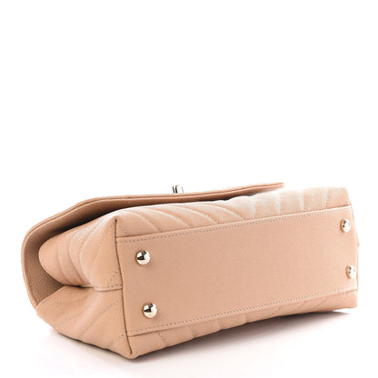 Chanel Caviar Chevron Quilted Mini Coco Handle Flap Beige 3 of 10