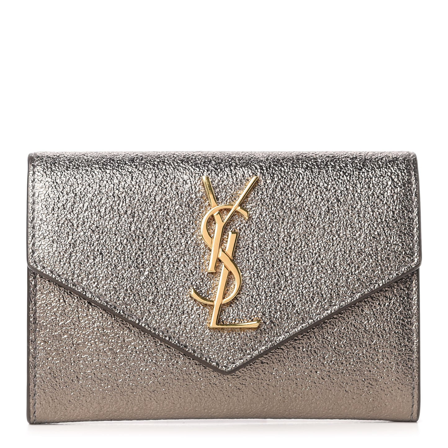 Grained Metallic Calfskin Small Monogram Envelope Wallet Bronze