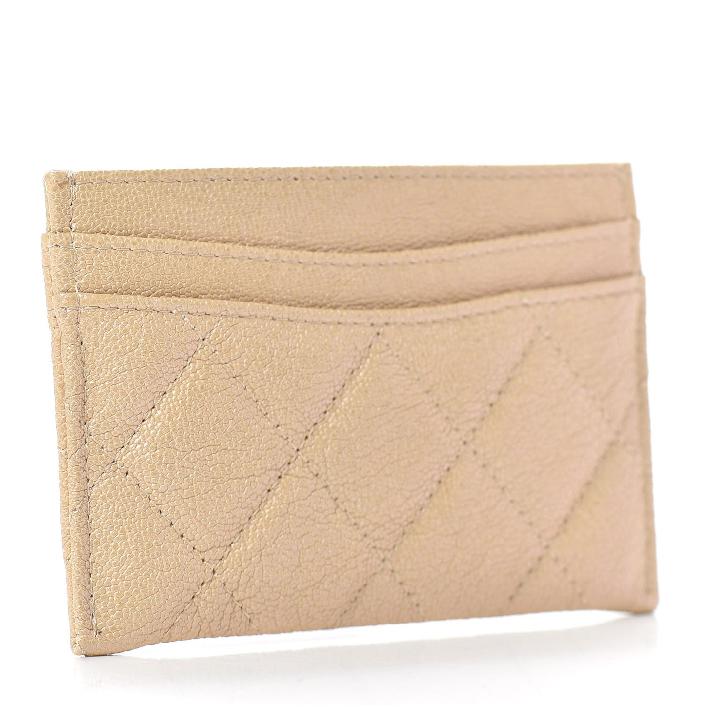 Iridescent Caviar Quilted Card Holder Beige