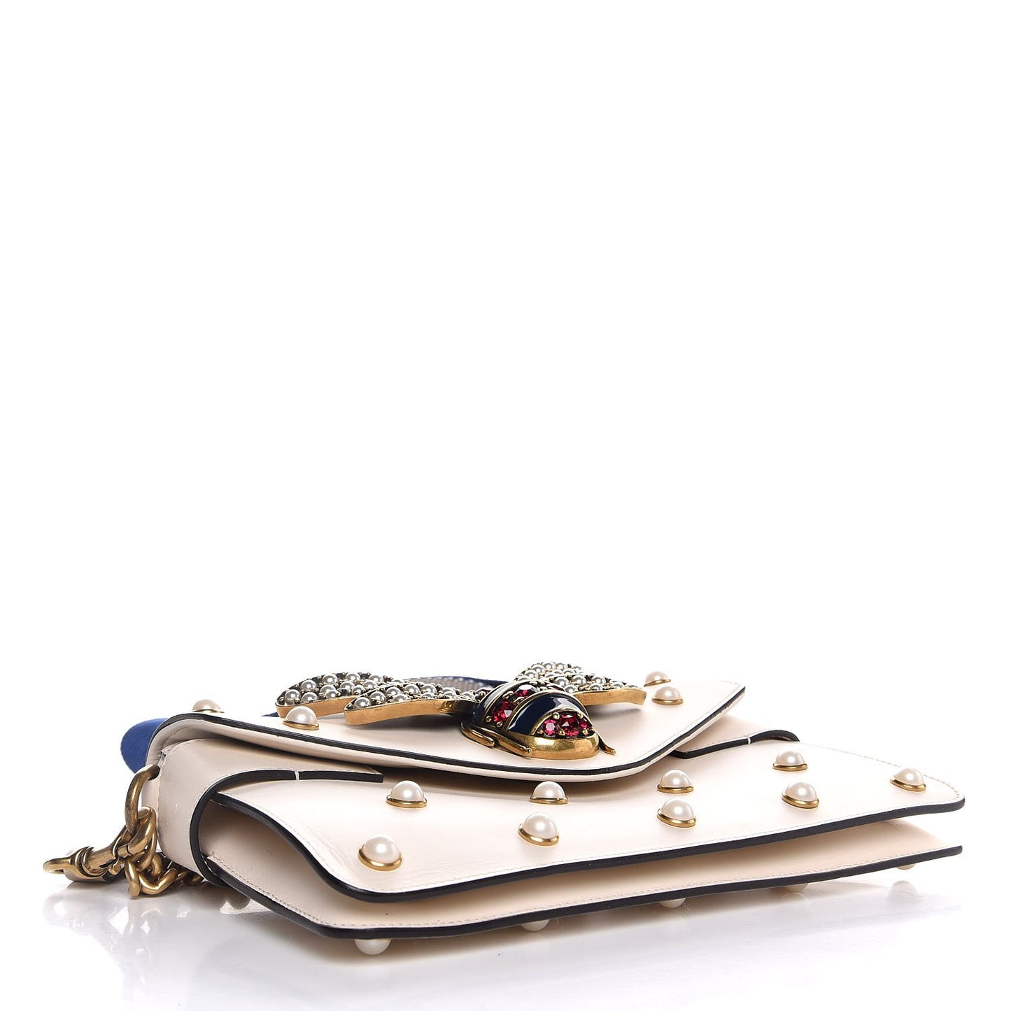 Nappa Pearl Studded Mini Queen Margaret Broadway Shoulder Bag Mystic White
