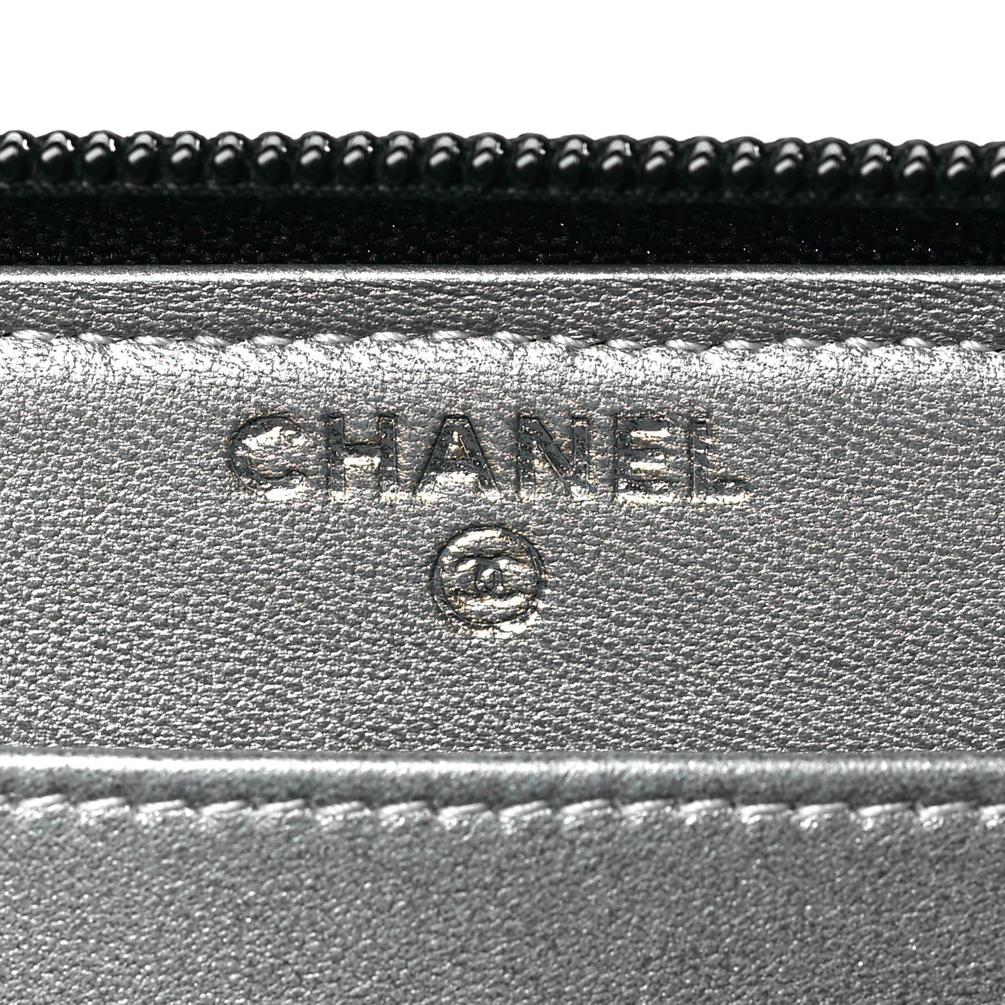 Lambskin Camellia Embossed Large Zip Around Gusset Wallet Black