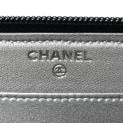 Chanel Lambskin Camellia Embossed Large Zip Around Gusset Wallet Black 6 of 9