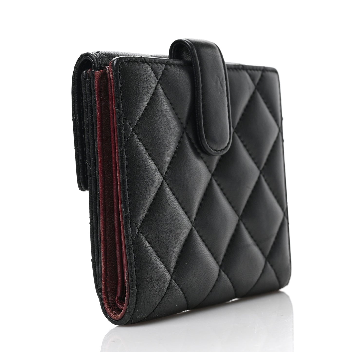 Lambskin Quilted Compact French Flap Wallet Black