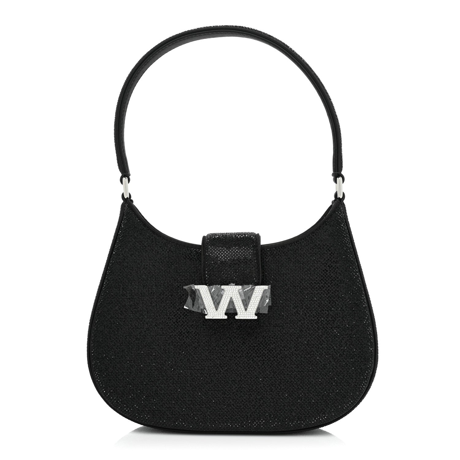 Alexander Wang Calfskin Satin Crystal Embellished Small Legacy Glitter Hobo Black 1 of 7